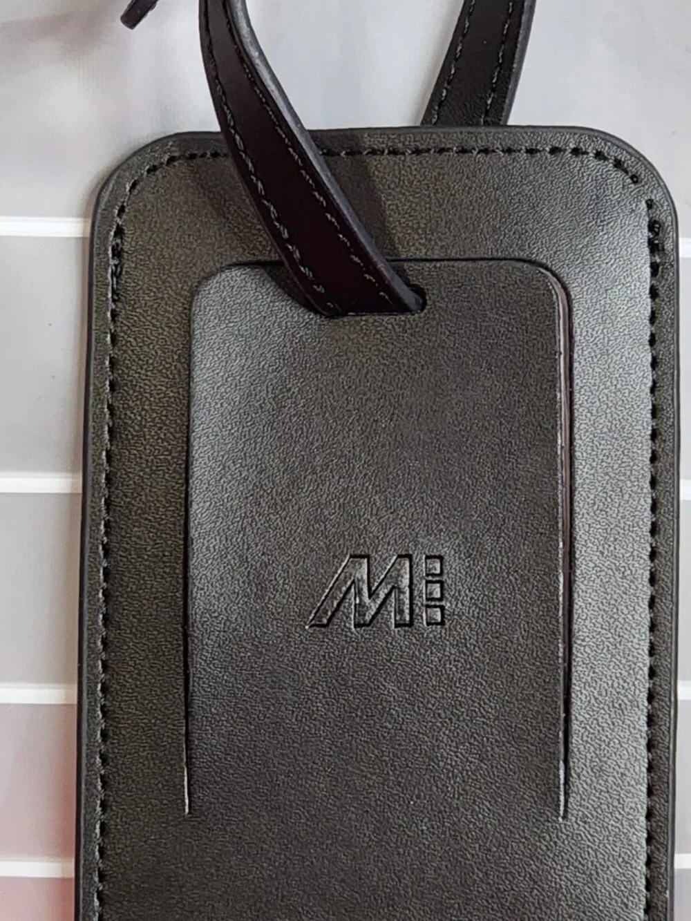 Monos Midnight Black Vegan Leather Watch Band Safety Luggage Tag w/Address Card